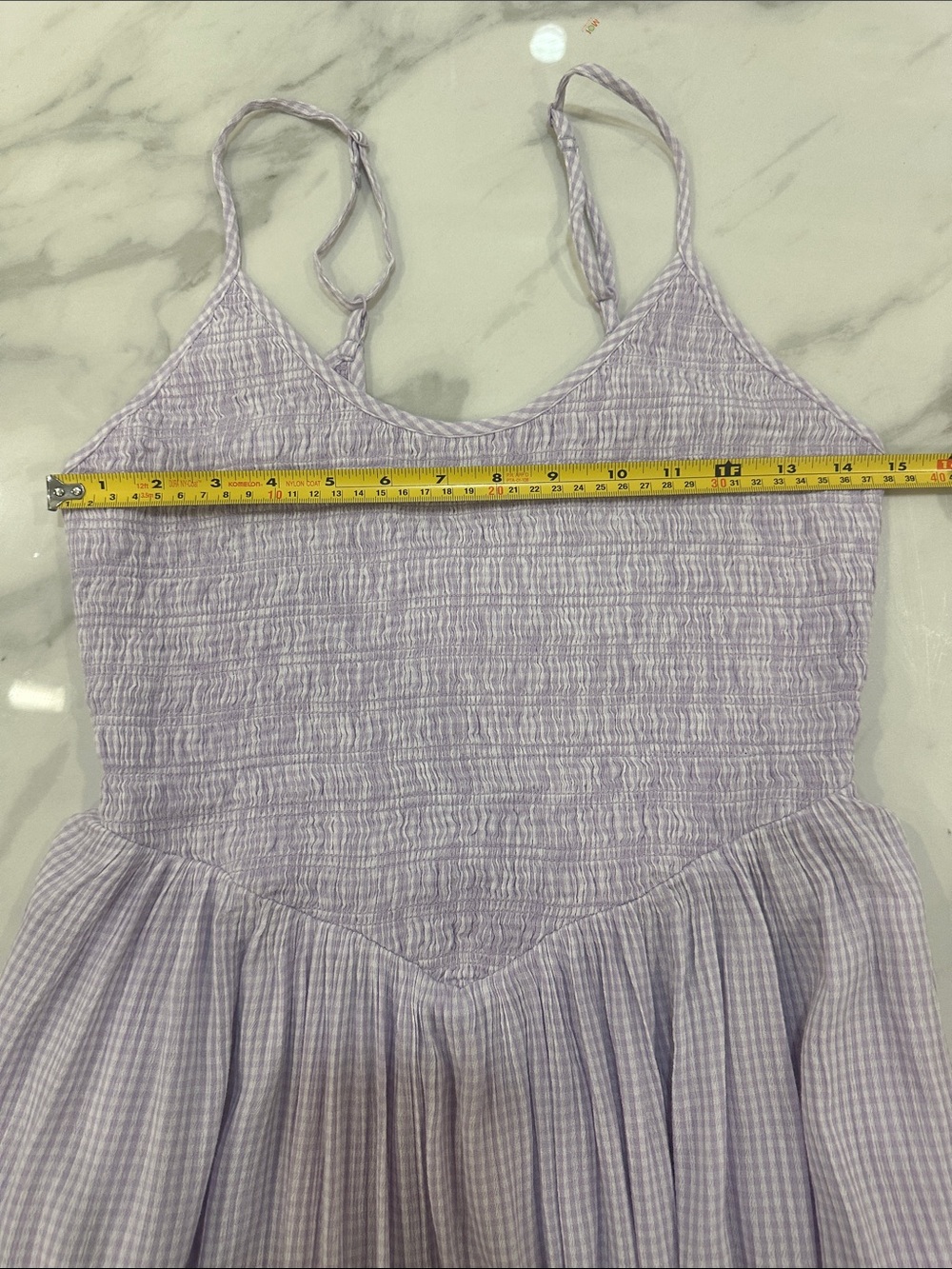 AERIE Lavender White Gingham Smocked Maxi Dress Cottagecore Dropped Waist Small - Picture 11 of 13